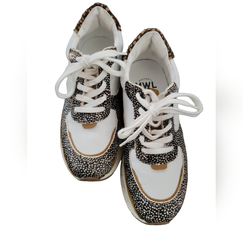 MADEWELL Kickoff Trainer Sneakers in Leather & Spot Mix Calf Hair Size 7